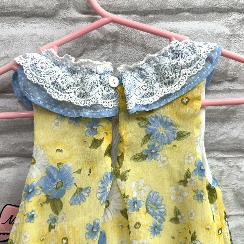 New Nannette Floral Yellow Dress Pink 18m  Baby Girls Lace Ruffled Summer Dress‎